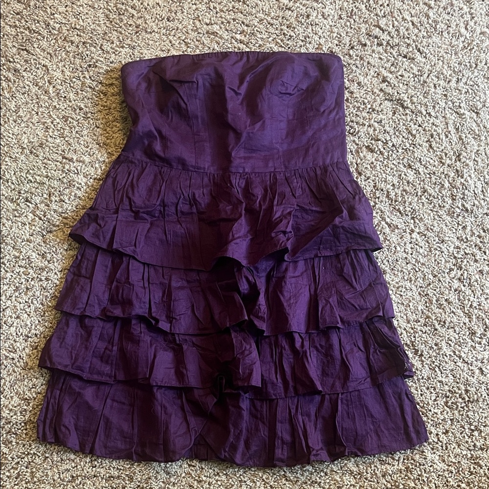 Purple Strapless Ruffle Dress